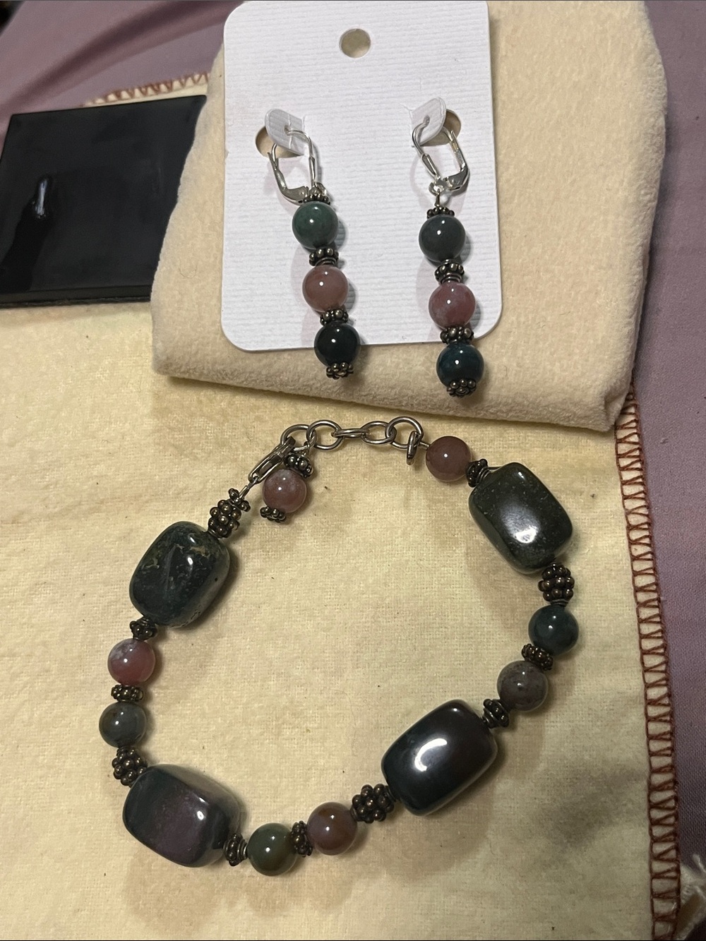 Handcrafted Green and Pink Natural Stone Bracelet - Women
